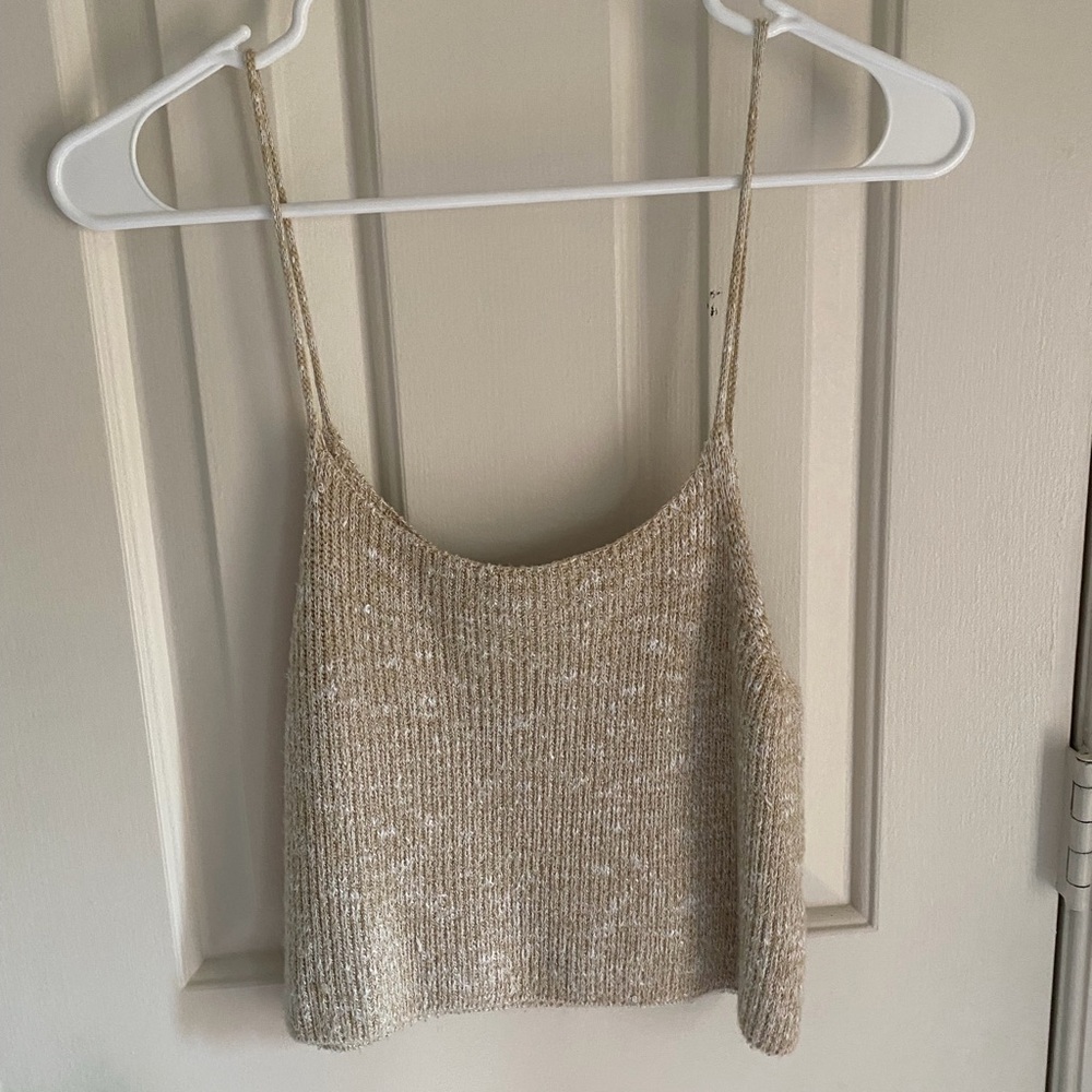 Forever 21 Cropped Cream Knit Spaghetti Strap Cami